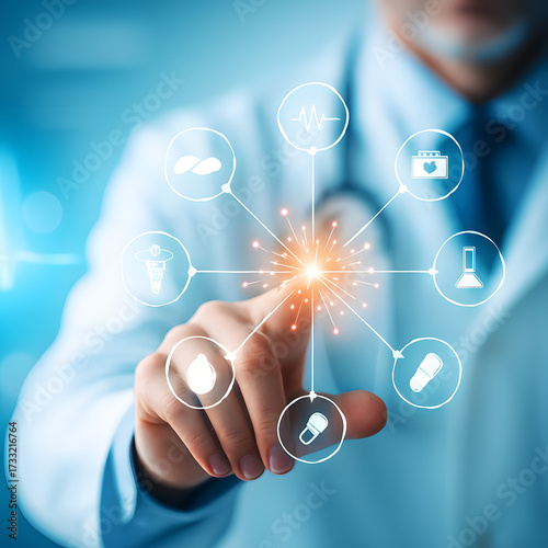 Doctor touching virtual screen