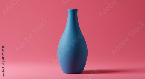 Minimalist Blue Ceramic Vase on a Soft Pink Background