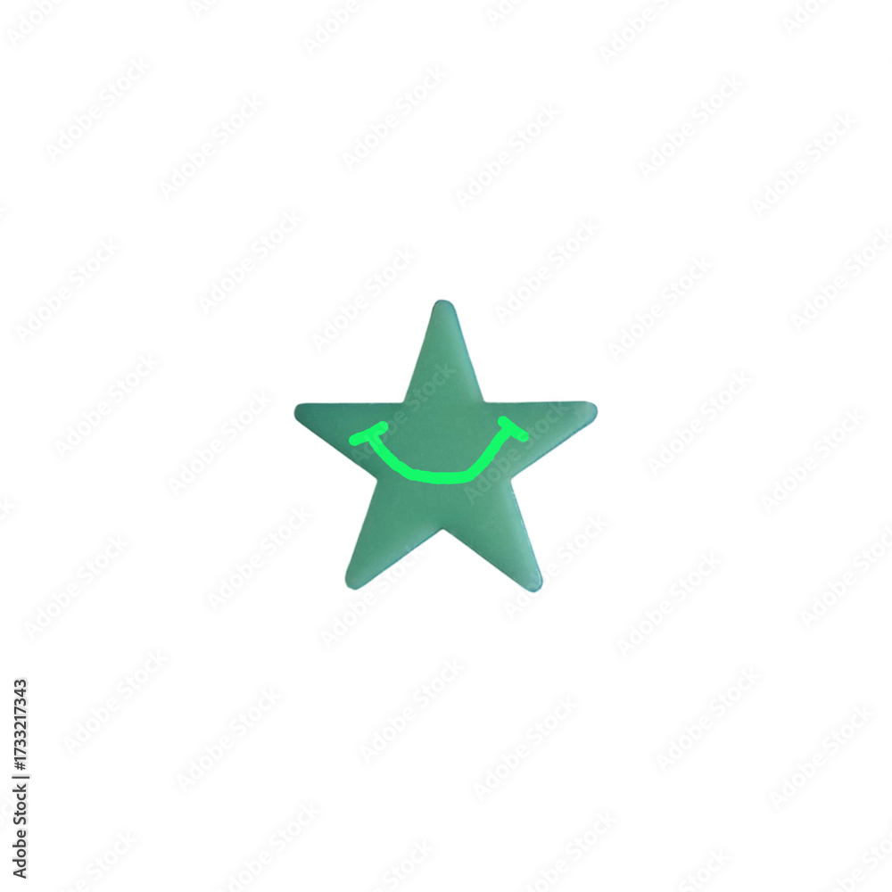 Fototapeta premium Cute Light Green Star with a Smile on White or Transparent Background