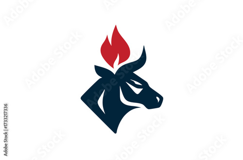 Dynamic Bull Head with Fiery Flame Icon Design. Symbolizing Power, Strength, Energy, and Aggression for Modern Concepts.