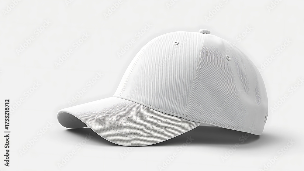 Fototapeta premium Baseball cap mockup isolated on white, clean minimal style, realistic shadows, high resolution for branding presentation