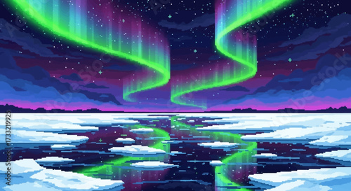 Vibrant Aurora Borealis over Icy Waters.