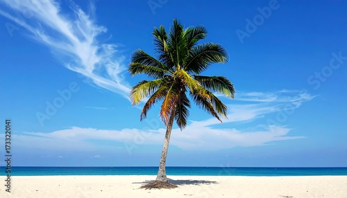Fototapeta Naklejka Na Ścianę i Meble -  Single palm tree on a pristine beach