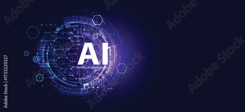 Futuristic artificial intelligence background with glowing digital circuits, AI text, technology network, and innovation design, symbolizing smart computing, machine learning, and data-driven future.