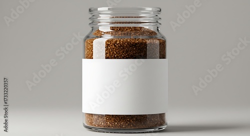 Brown sugar in glass jar mockup with blank white label providing customizable space to present