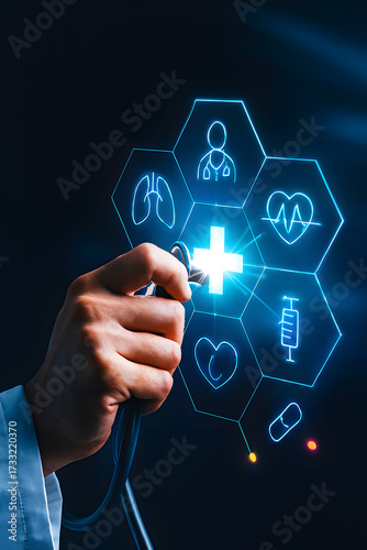 Doctor touching virtual screen