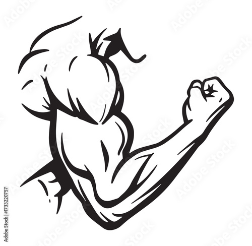 Vector illustration depicting a flexed bicep arm showing strength and power concept
