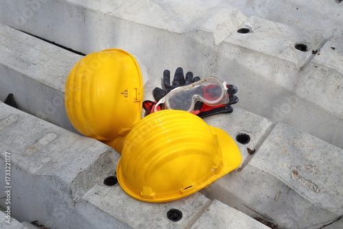 yellow helmet on a work site