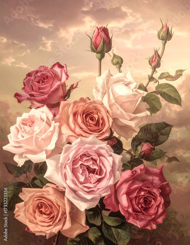 Pastel roses in a bouquet