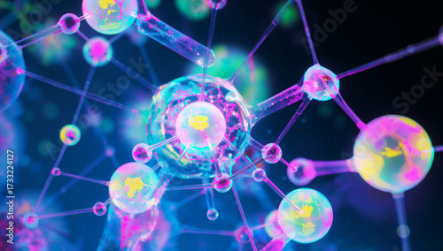 Abstract colorful light background with glowing bubbles and blue plasma energy illustrating space fractal wave motion and electric technology pattern