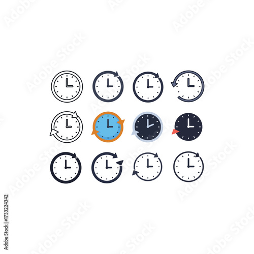 Four stylized clock icons showing reload, reset, and circular time flow, with different symbols.
