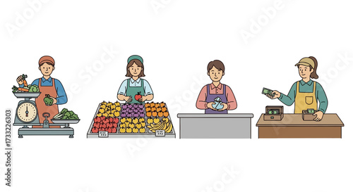 Market Vendors Displaying Fresh Produce and Goods for Sale