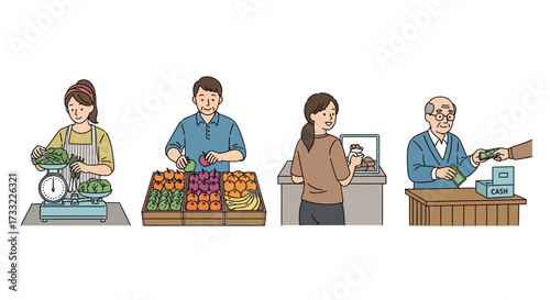 Marketplace Scene Vendors and Customers Engage in Transactions