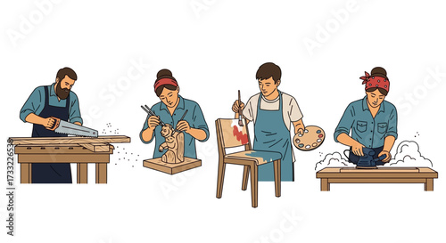 Artisan Craftsmanship Dedicated Makers Engaged in Traditional Artistic Production