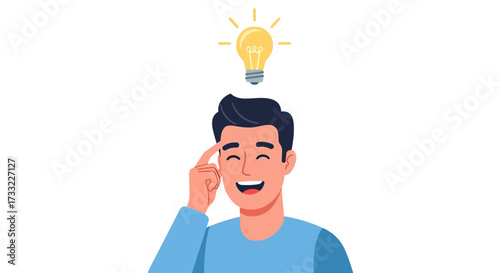 Man with Bright Idea Lightbulb Above Head Innovation Creativity Genius Concept