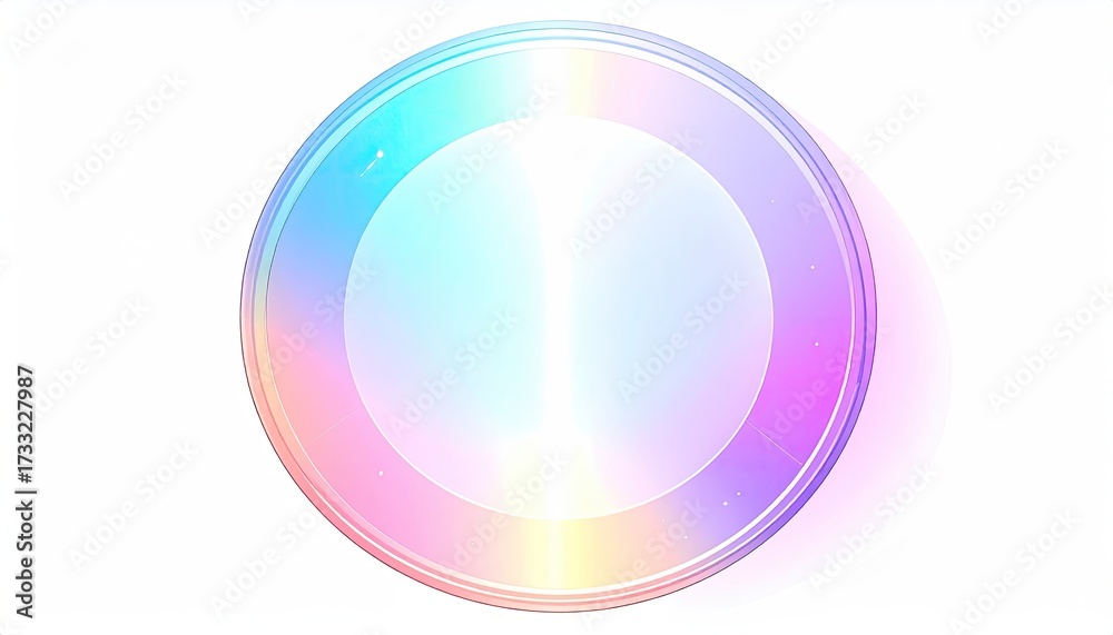 Obraz premium Iridescent orb with concentric circles on a white background, with a subtle shadow