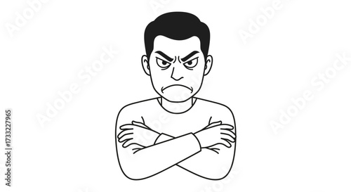 Angry Man Crossed Arms Illustration Frustrated Person Cartoon Negative Emotion