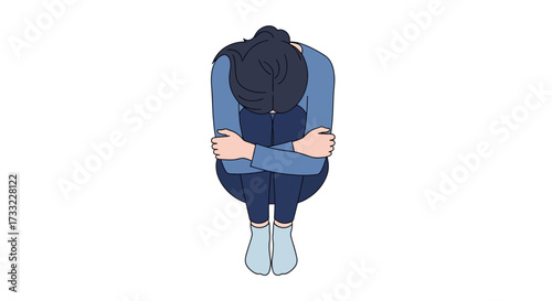 Sad Young Woman Sitting in a Fetal Position Feeling Lonely and Depressed