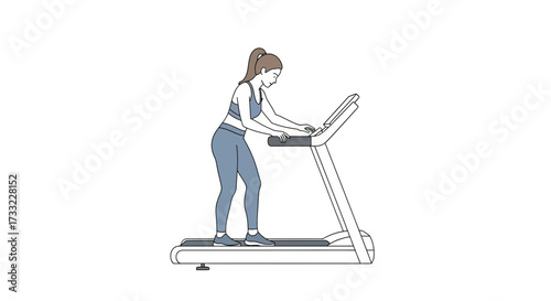 Woman Exercising on Treadmill Fitness Cardio Workout Illustration for Health Wellness Concepts