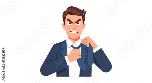 Angry Businessman Pulling His Tie Out of Frustration Stress and Rage Stock Illustration