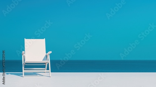 Serene Beach Chair Overlooking Tranquil Ocean and Clear Blue Sky at Coastal Paradise Retreat