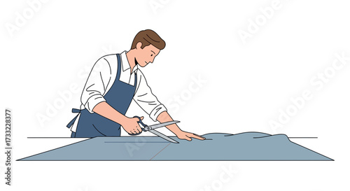 Tailor Measuring and Cutting Fabric with Scissors for Custom Clothing Design Sewing or Fashion Creation Professional Atelier Craftsmanship
