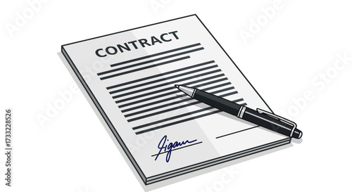 Business Agreement Signed With Pen Legal Document Contract Illustration