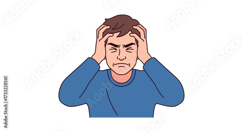 Frustrated Man Holding Head in Hands Expression of Stress and Overwhelm Mental Health Concept Isolated on White