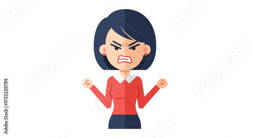 Angry Woman Showing Frustration and Rage with Clenched Fists Business Conflict Negative Emotion Vector Illustration
