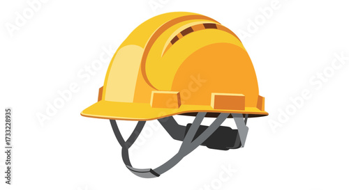 An isolated vector illustration of a bright yellow construction hard hat with detailed design elements for safety equipment and occupational health graphics