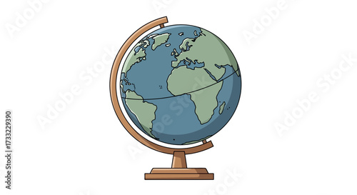 A stylized globe illustration depicting continents and oceans for educational resources and travel-themed designs, suitable for geography lessons and global awareness campaigns