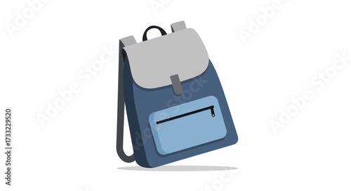 A minimalist illustration of a blue and gray backpack with realistic shading, ideal for back to school, travel, or lifestyle product presentation