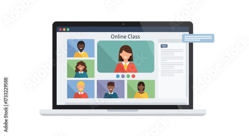 Online Education Platform Interface Showing a Virtual Classroom with Diverse Students for Remote Learning and Distance Education Programs
