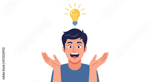 Man Has Brilliant Idea Light Bulb Above Head Symbolizes Innovation and Eureka Moment in Business and Creativity
