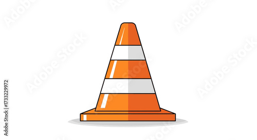 An isolated graphic illustration of an orange and white striped traffic cone for road safety awareness and construction site signage in vector format