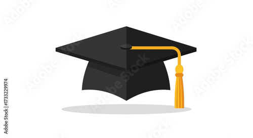 A minimalist graduation cap illustration with a gold tassel against a white background representing academic achievement, education, and graduation celebrations for school design