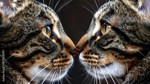 Wallpaper Mural Two tabby cats mirroring each other face to face against a dark background. Torontodigital.ca