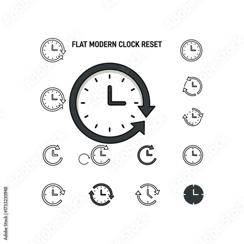 Four stylized clock icons showing reload, reset, and circular time flow, with different symbols.