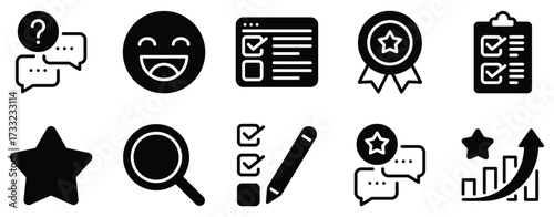 Survey icon solid mix style vector glyph for polls research and feedback minimal monochrome pictogram for dashboards web and mobile apps