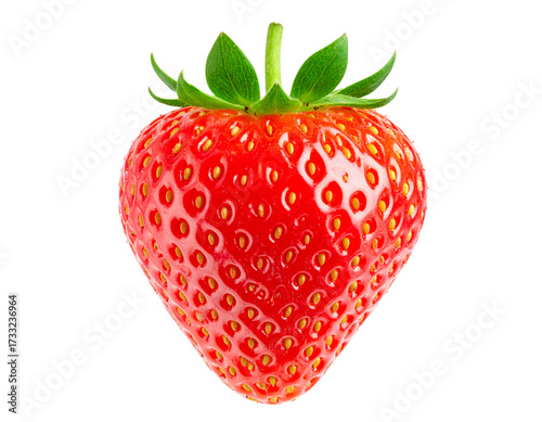 Tilted Ripe Strawberry with Soft Shadow, Natural Imperfections, isolated on white background PNG