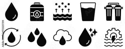 Water icon solid mix style vector glyph for hydration wellness and utilities minimal pictogram for web apps dashboards and eco themes