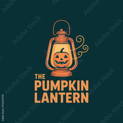 pumpkin lantern emblem, vintage kerosene lamp, spooky jack o lantern glow, autumn camping vibe, halloween decoration vector