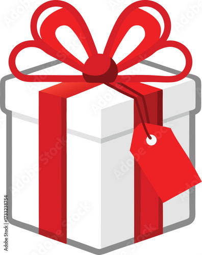 Festive gift box with red ribbon and tag