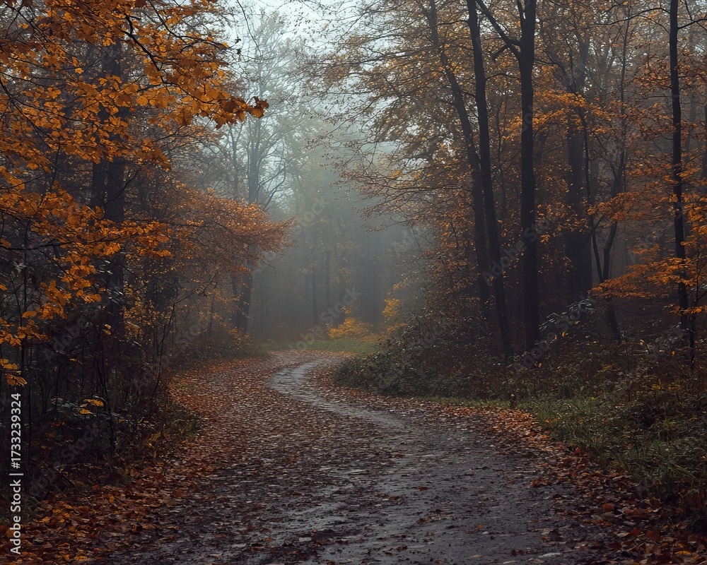 Obraz premium A misty autumnal forest path