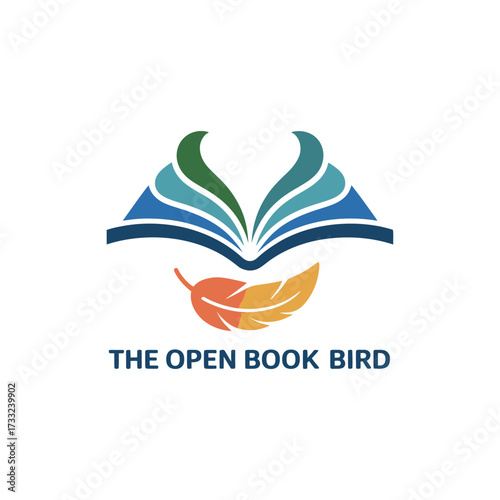 open book bird logo, colorful pages forming wings, tutoring education brand, reading program identity, clean vector