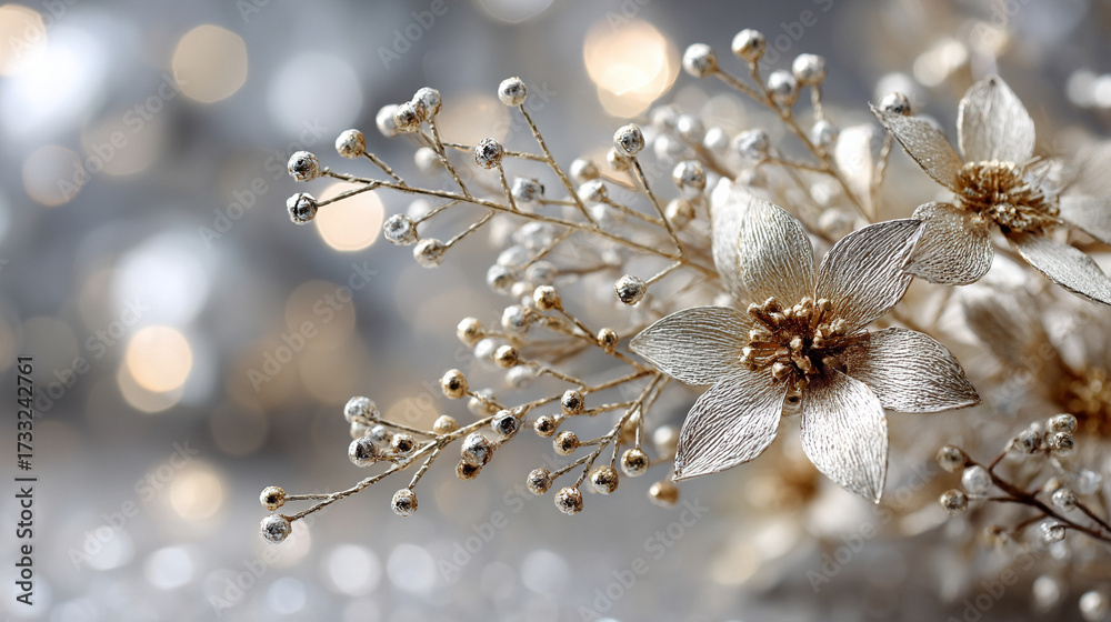 Obraz premium Elegant Christmas background with white gold and silver theme featuring blank space for caption symbolizing festive joy winter celebration purity and seasonal elegance.