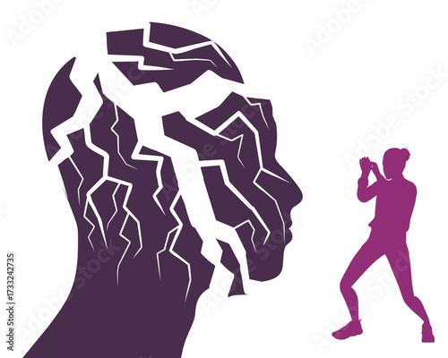 Abused young woman trying to hide and defend herself. Stop violence against women. Family scandal, crisis, domestic violence and abuse. Frightened woman being harassed and bullied by her partner.