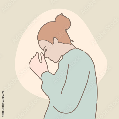 Abused young woman trying to hide and defend herself. Stop violence against women. Concept of family scandal, crisis, domestic violence, abuse. Crying woman being harassed and bullied by her partner.