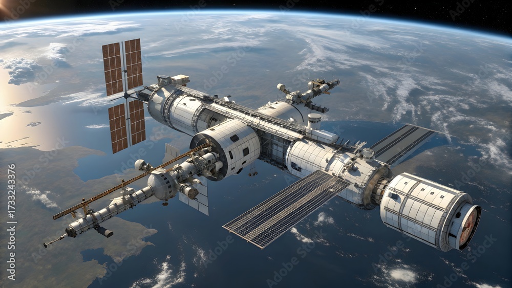 Obraz premium Realistic Orbital Refueling Station Concept in Low Earth Orbit