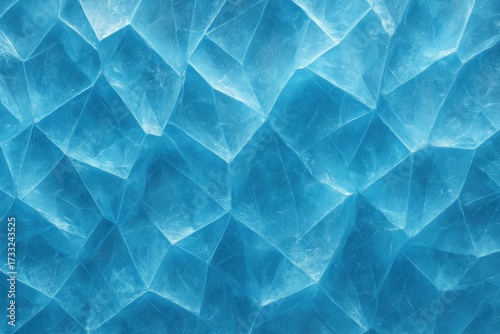Faceted blue ice crystals forming geometric pattern with frosty depth and cool luminance